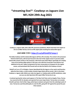 Cowboys Vs Jaguars Live NFL H2H 29Th Aug 2021