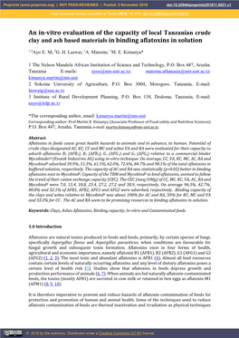 An In-Vitro Evaluation of the Capacity of Local Tanzanian Crude Clay and Ash Based Materials in Binding Aflatoxins in Solution