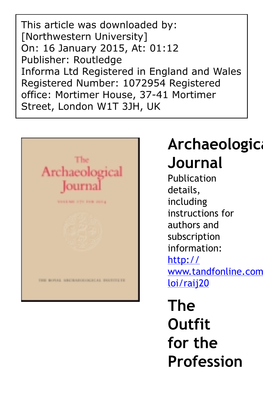 Archaeological Journal the Outfit for the Profession