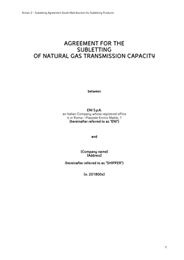 Agreement for the Subletting of Natural Gas Transmission Capacity