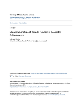 Mutational Analysis of Geopilin Function in Geobacter Sulfurreducens