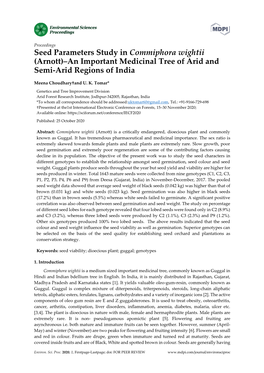Seed Parameters Study in Commiphora Wightii (Arnott)–An Important Medicinal Tree of Arid and Semi-Arid Regions of India