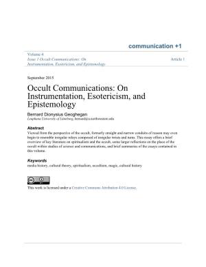 Occult Communications: on Article 1 Instrumentation, Esotericism, and Epistemology