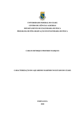 Universidade Federal Do Ceará Centro De Ciências Agrárias Departamento De Engenharia De Pesca Programa De Pós-Graduação Em Engenharia De Pesca