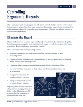 Controlling Ergonomic Hazards