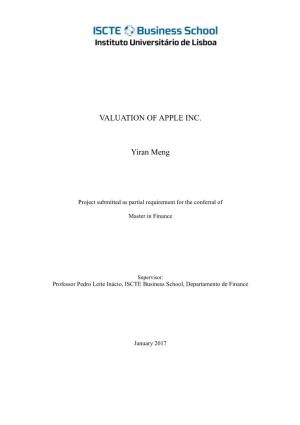VALUATION of APPLE INC. Yiran Meng