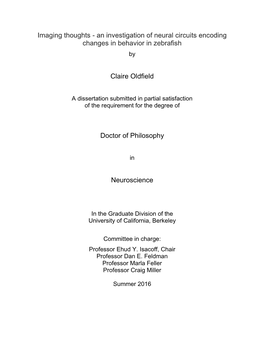 Imaging Thoughts - an Investigation of Neural Circuits Encoding Changes in Behavior in Zebrafish By