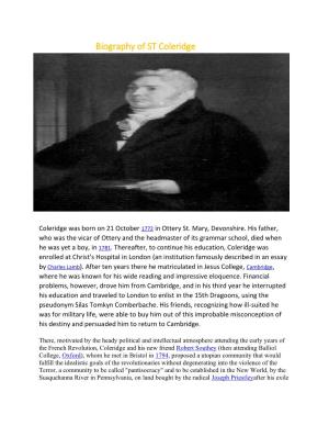 Biography of ST Coleridge