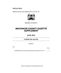 Machakos County Government Administrative Structures Act, 2015 1