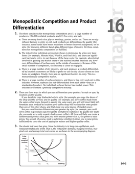 Monopolistic Competition and Product Differentiation 16-3