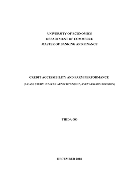 University of Economics Department of Commerce Master of Banking and Finance