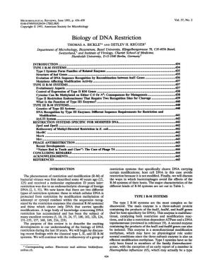Biology of DNA Restriction THOMAS A