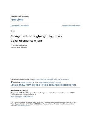 Storage and Use of Glycogen by Juvenile Carcinonemertes Errans