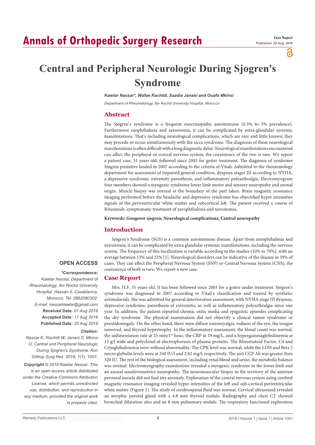 Central and Peripheral Neurologic During Sjogren's Syndrome