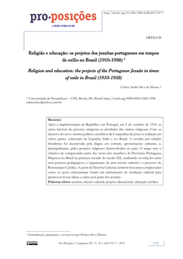 Religion and Education: the Projects of the Portuguese Jesuits in Times of Exile in Brazil (1910-1938)