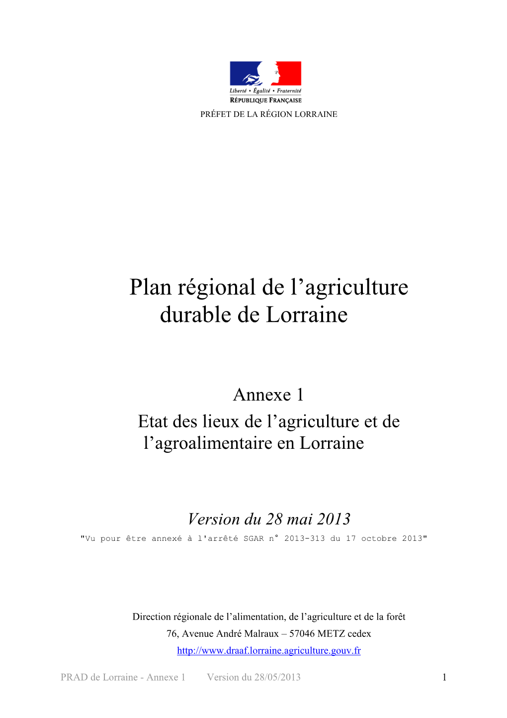 Plan Régional De L'agriculture Durable De Lorraine