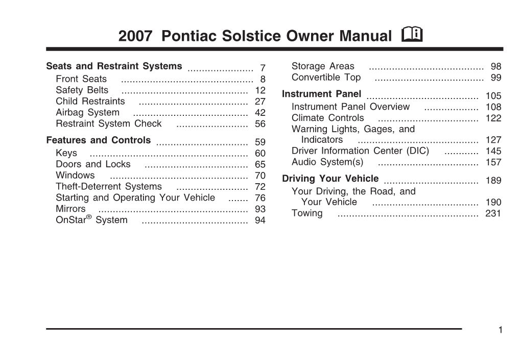 2007 Pontiac Solstice Owner Manual M