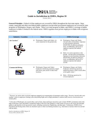 Guide to Jurisdiction in OSHA, Region 10 Version 2018.2