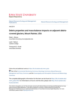 Debris Properties and Mass-Balance Impacts on Adjacent Debris-Covered Glaciers, Mount Rainier, USA