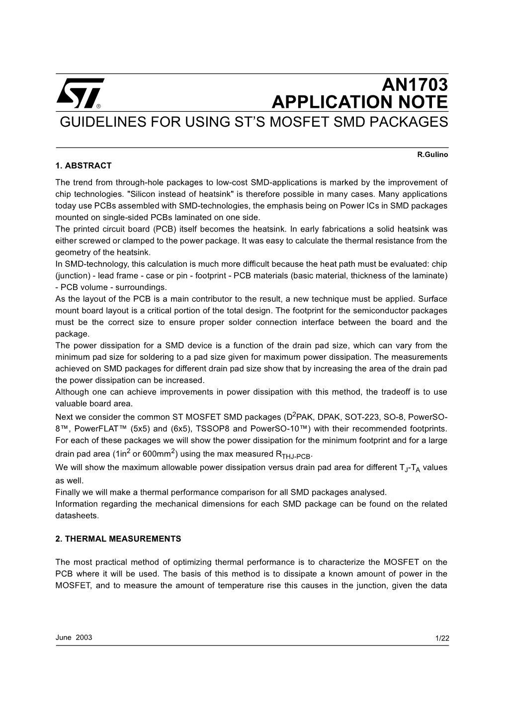 Guidelines for Using ST's MOSFET Smd Packages