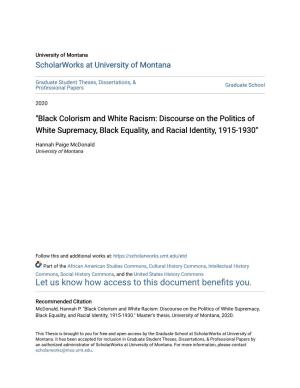 "Black Colorism and White Racism: Discourse on the Politics of White Supremacy, Black Equality, and Racial Identity, 1915-1930"