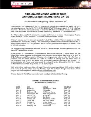 Rihanna Diamonds World Tour Announces North American Dates