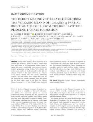 THE OLDEST MARINE VERTEBRATE FOSSIL from the VOLCANIC ISLAND of ICELAND: a PARTIAL RIGHT WHALE SKULL from the HIGH LATITUDE PLIOCENE TJORNES€ FORMATION by DANIEL J