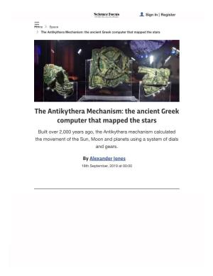 The Antikythera Mechanism: the Ancient Computer That Mapped The