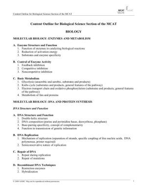 Content Outline for Biological Science Section of the MCAT