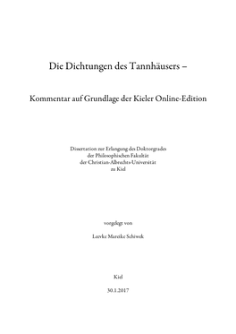 Die Dichtungen Des Tannhäusers –