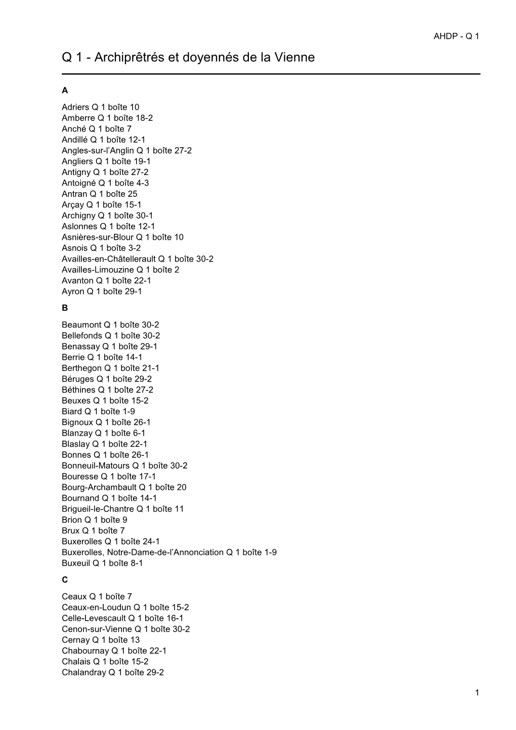 Q 1 Q 1 - Archiprêtrés Et Doyennés De La Vienne