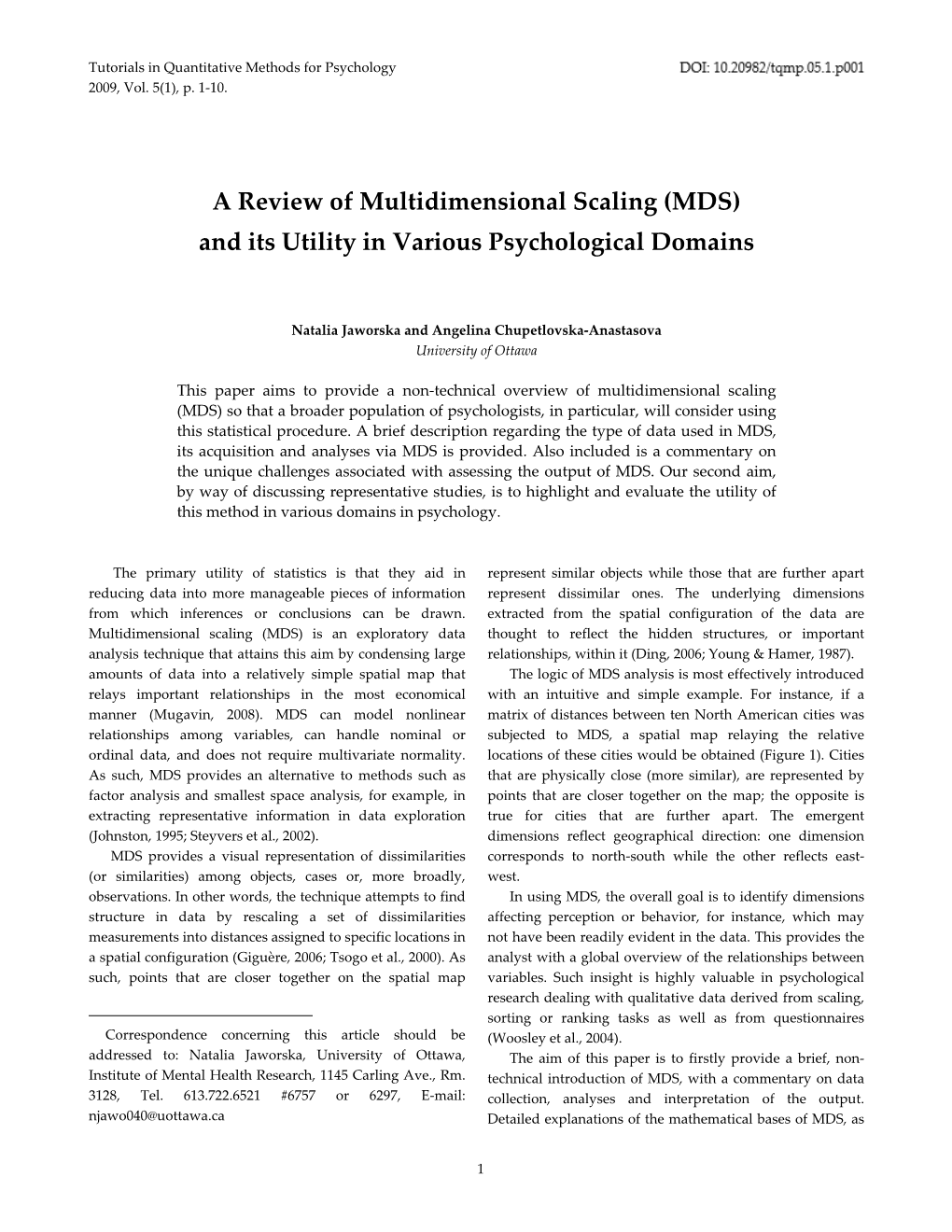 A Review of Multidimensional Scaling (MDS) and Its Utility in Various Psychological Domains