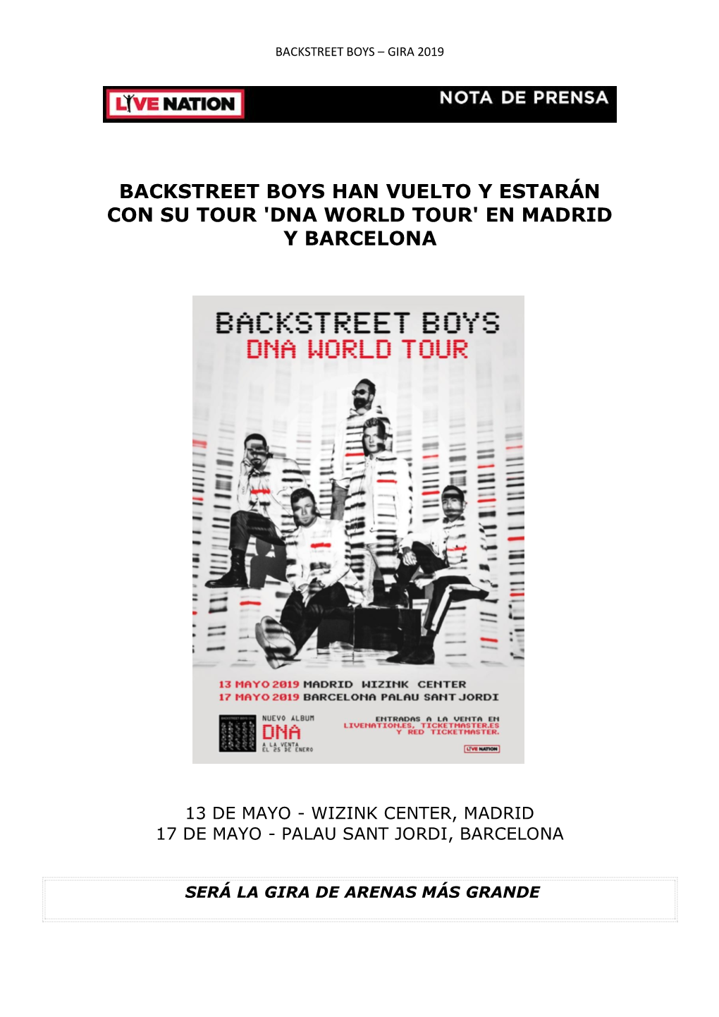 Backstreet Boys Han Vuelto Y Estarán Con Su Tour 'Dna World Tour' En Madrid Y Barcelona