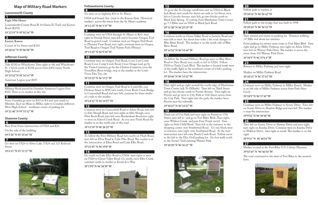 Map of Military Road Markers Pottawatomie County 15 20 8 to Go to the St