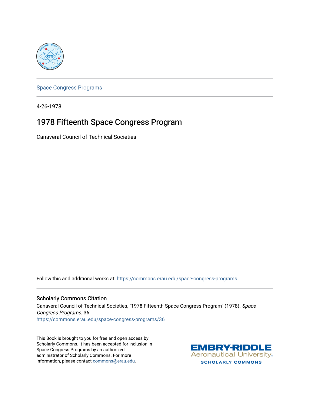 1978 Fifteenth Space Congress Program