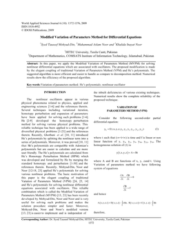 Modified Variation of Parameters Method for Differential Equations