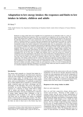 Adaptation to Low Energy Intakes: the Responses and Limits to Low Intakes in Infants, Children and Adults