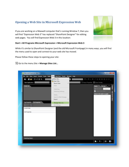 Opening a Web Site in Microsoft Expression Web