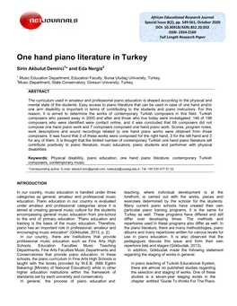 One Hand Piano Literature in Turkey