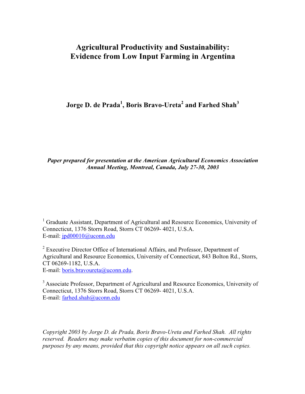 Agricultural Productivity and Sustainability: Evidence from Low Input Farming in Argentina