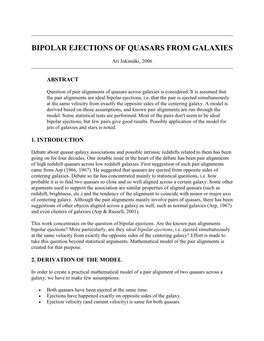 Bipolar Ejections of Quasars from Galaxies