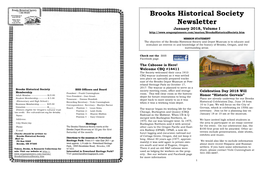 Brooks Historical Society Newsletter January 2018, Volume I