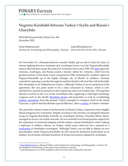 Nagorno-Karabakh Between Turkey's Scylla and Russia's Charybdis