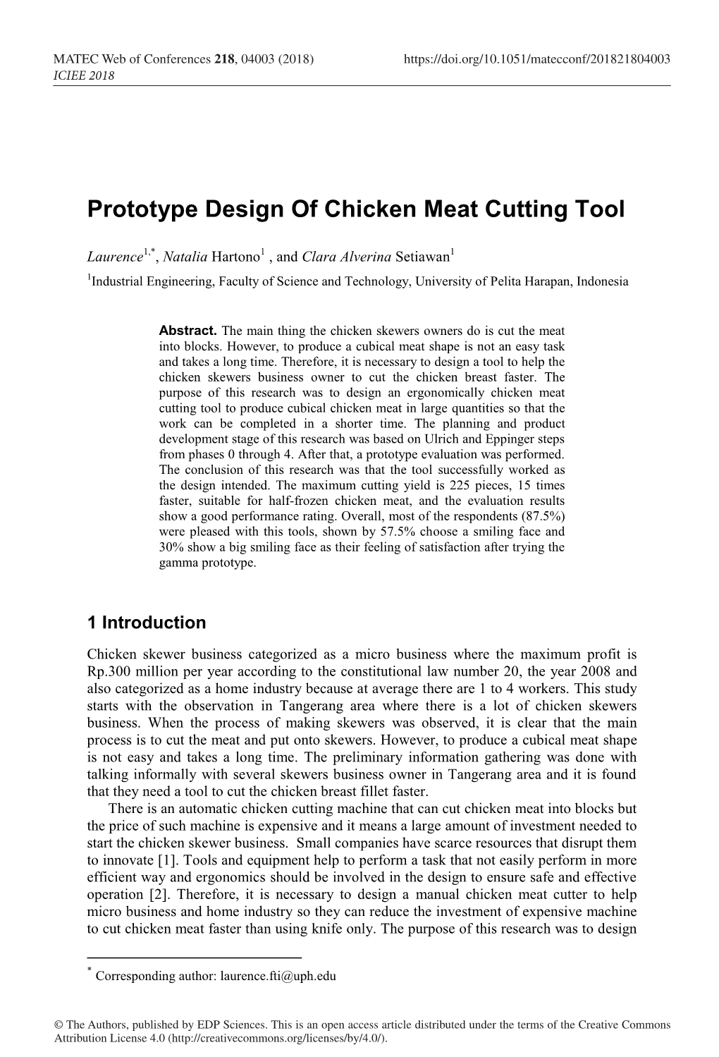 Prototype Design of Chicken Meat Cutting Tool