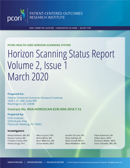 Horizon Scanning Status Report Volume 2, Issue 1 March 2020