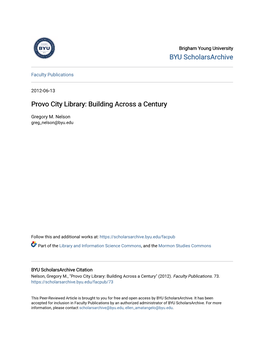 Provo City Library: Building Across a Century