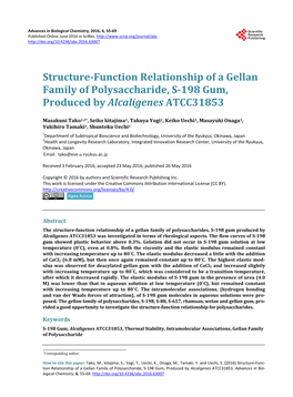 Structure-Function Relationship of a Gellan Family of Polysaccharide, S-198 Gum, Produced by Alcaligenes ATCC31853