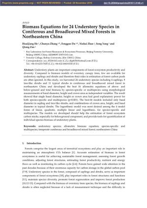 Biomass Equations for 24 Understory Species in Coniferous and Broadleaved Mixed Forests in Northeastern China