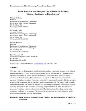 Social Isolation and Weapon Use in Intimate Partner Violence Incidents in Rural Areas 1