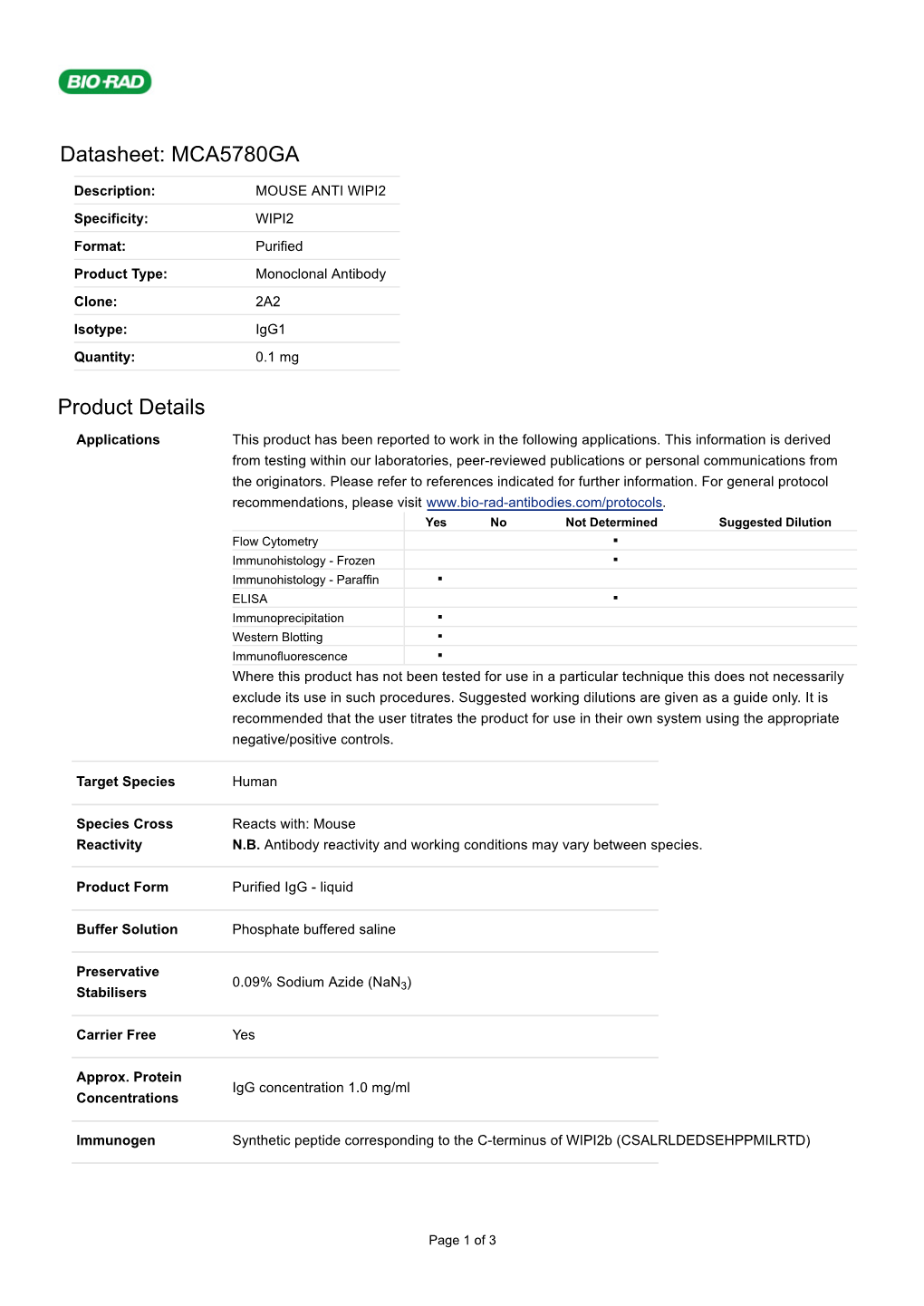 Datasheet: MCA5780GA Product Details